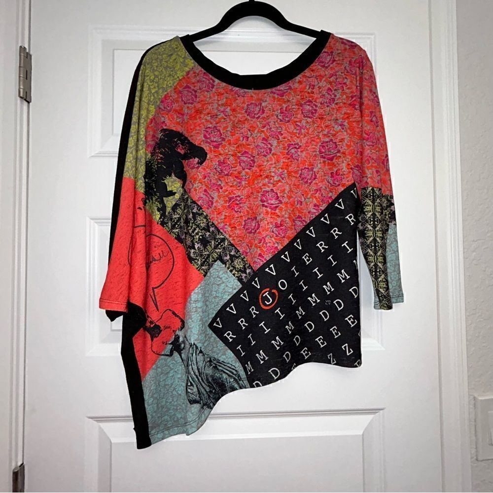 Volt Design Colore Ta Vie Mix Print Dolman Sleeve Asymmetrical Top